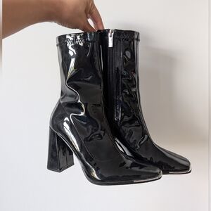 NY&Co Shiny Black Vegan Leather Block Heel Boots